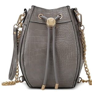 MKF Collection Croco Vegan Leather Drawstring Handbag by Mia K NWT Cassidy Gray.